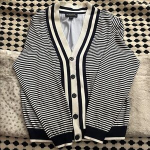 Brooks Brothers Navy and White Striped Supima Cardigan - Size Small - Relisted